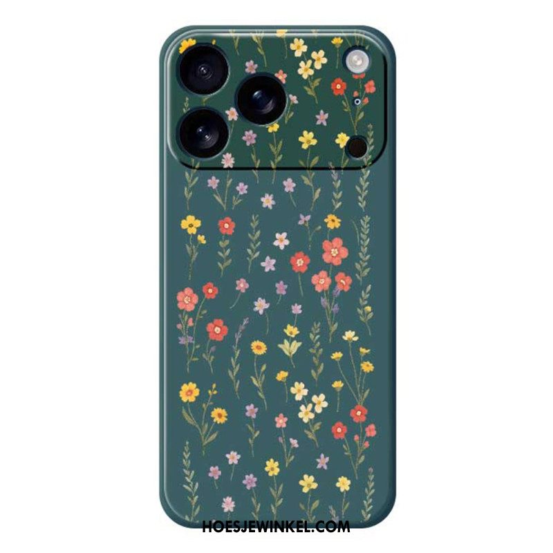 Hoesje Voor iPhone 17 Pro Vloeibare Siliconen Met Bloemen