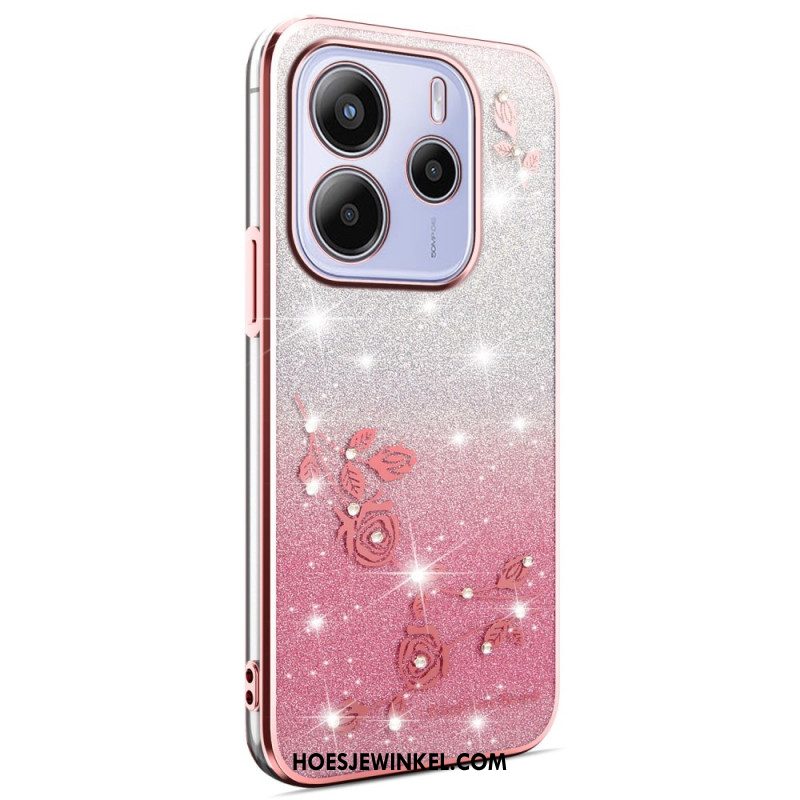 Hoesje Xiaomi Redmi Note 14 4g Glitter Met Bloemen In Kleurverloop