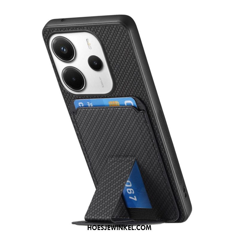 Hoesje Xiaomi Redmi Note 14 5g Kaarthouder Met Koolstofvezeltextuur