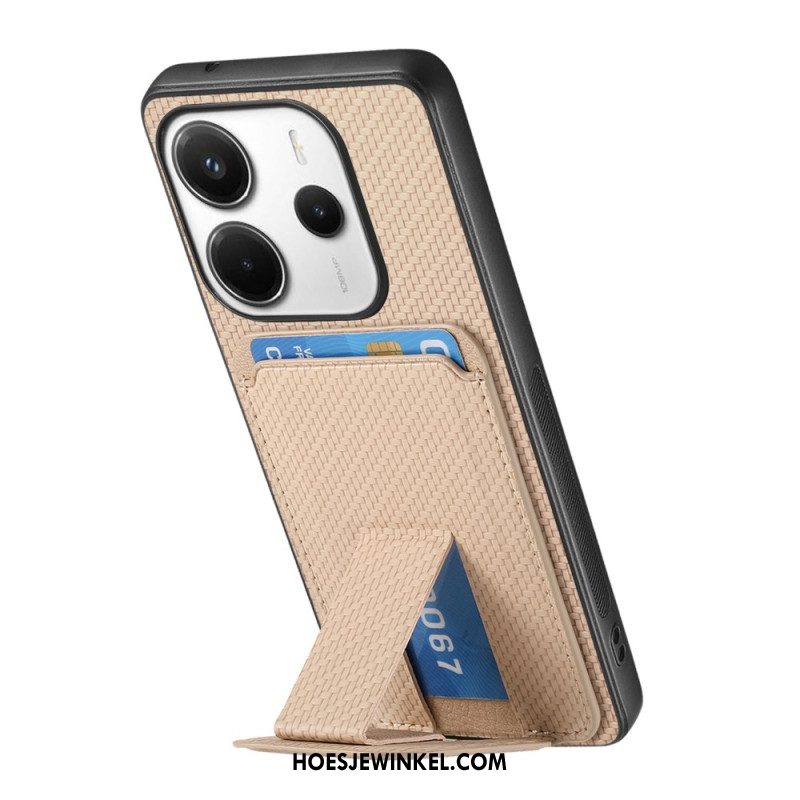 Hoesje Xiaomi Redmi Note 14 5g Kaarthouder Met Koolstofvezeltextuur