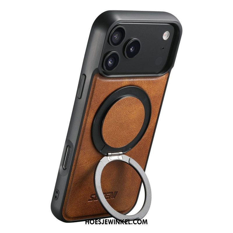 Hoesje iPhone 17 Pro Magsafe-compatibel Gewaxt Leer-effect Met Draaibare Houder