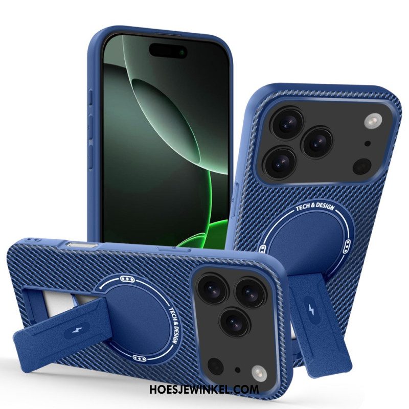 Hoesje iPhone 17 Pro Max Koolstofvezeltextuur Met Standaard