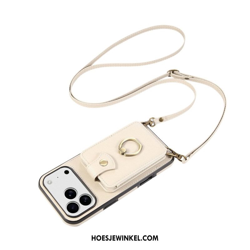 Hoesje iPhone 17 Pro Max Leerlook Met Kaarthouder En Polsband Bescherming Hoesje