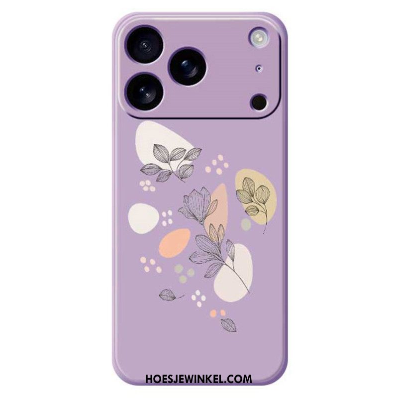 Hoesje iPhone 17 Pro Vloeibare Siliconen Met Getekende Bladeren