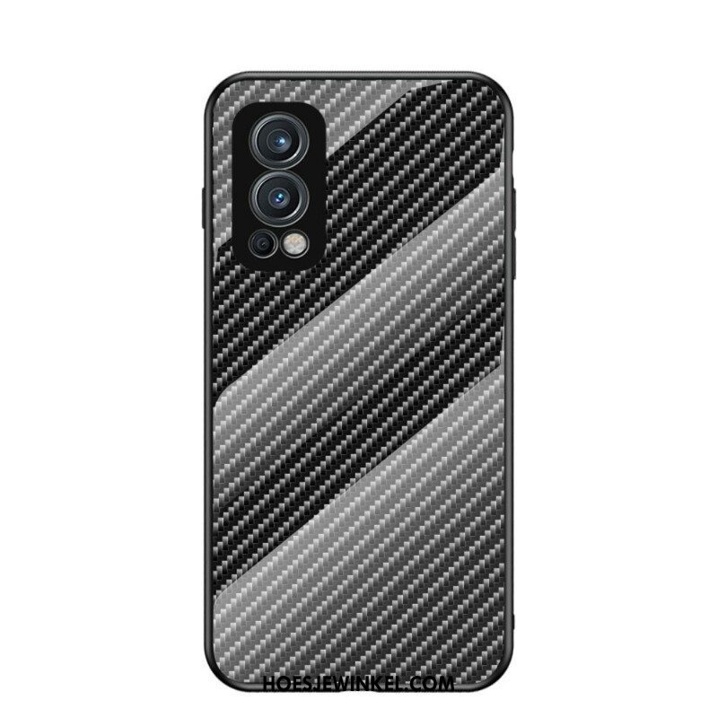 Hoesje voor OnePlus Nord 2 5G Koolstofvezel Gehard Glas