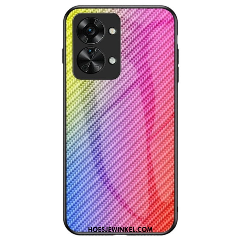 Hoesje voor OnePlus Nord 2T 5G Koolstofvezel Gehard Glas