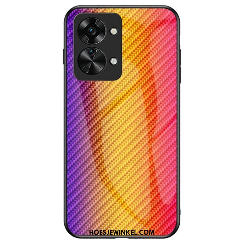 Hoesje voor OnePlus Nord 2T 5G Koolstofvezel Gehard Glas