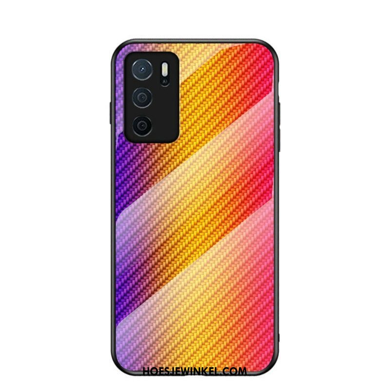 Hoesje voor Oppo A16 / A16s Koolstofvezel Gehard Glas