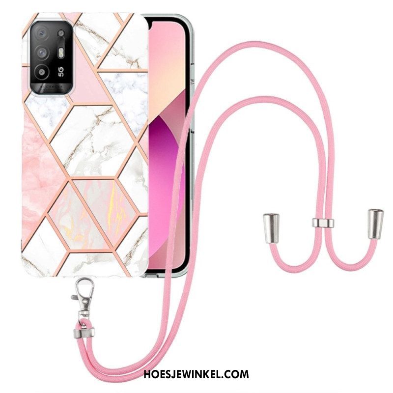 Hoesje voor Oppo A94 5G Marmer Geometrisch Met Riem