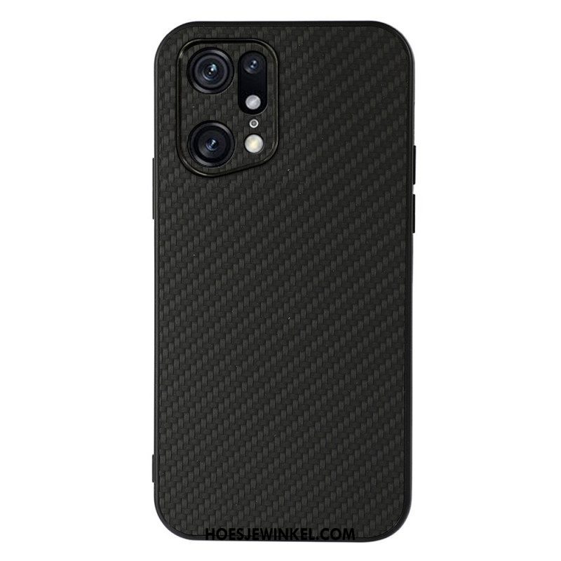 Hoesje voor Oppo Find X5 Pro Koolstofvezeltextuur Met Leereffect