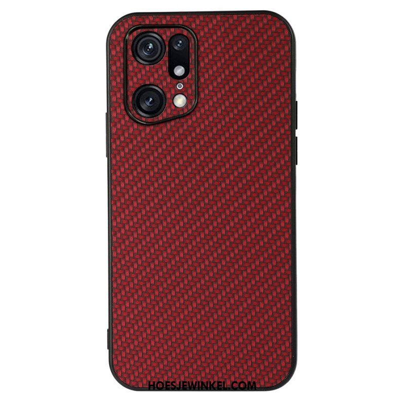 Hoesje voor Oppo Find X5 Pro Koolstofvezeltextuur Met Leereffect