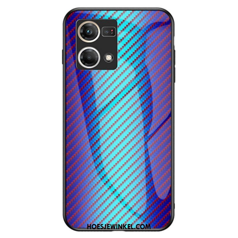 Hoesje voor Oppo Reno 7 Koolstofvezel Gehard Glas