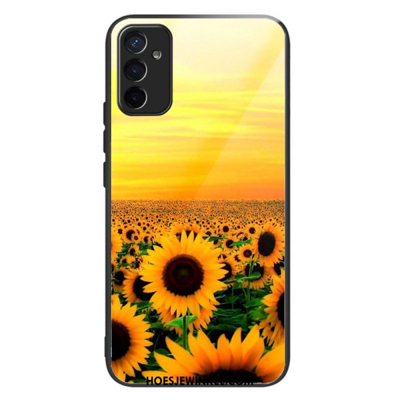 Hoesje voor Samsung Galaxy M13 Tempered Glass Variatie Zonnebloemen