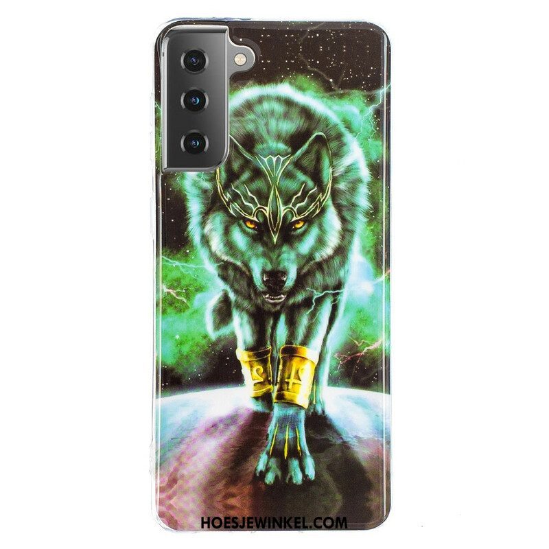 Hoesje voor Samsung Galaxy S21 5G Fluorescerende Wolf-serie