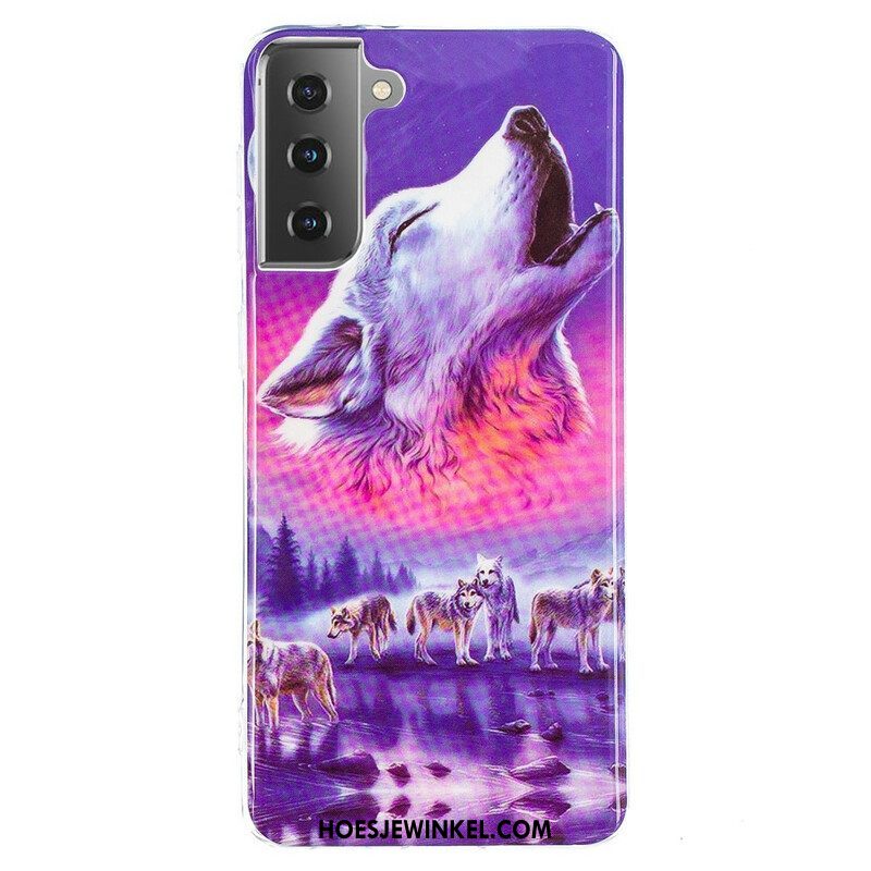 Hoesje voor Samsung Galaxy S21 5G Fluorescerende Wolf-serie