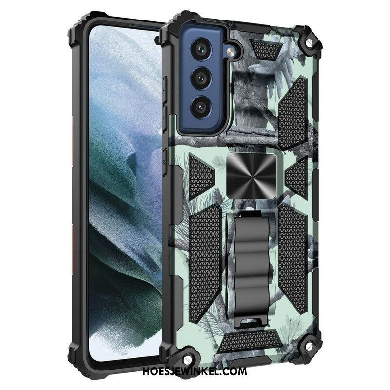 Hoesje voor Samsung Galaxy S21 FE Camouflage Verwijderbare Ondersteuning