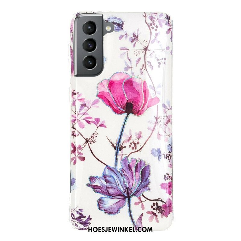 Hoesje voor Samsung Galaxy S21 FE Gemarmerde Bloemen