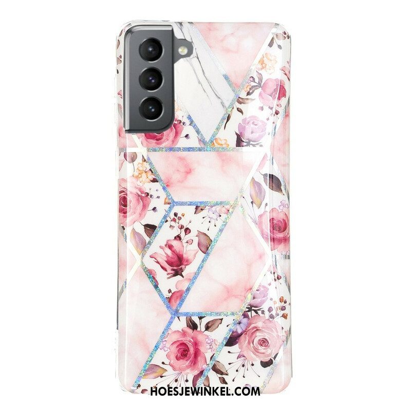 Hoesje voor Samsung Galaxy S21 FE Gemarmerde Bloemen