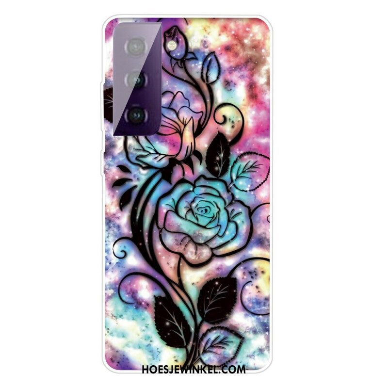 Hoesje voor Samsung Galaxy S21 FE Grafische Bloemen