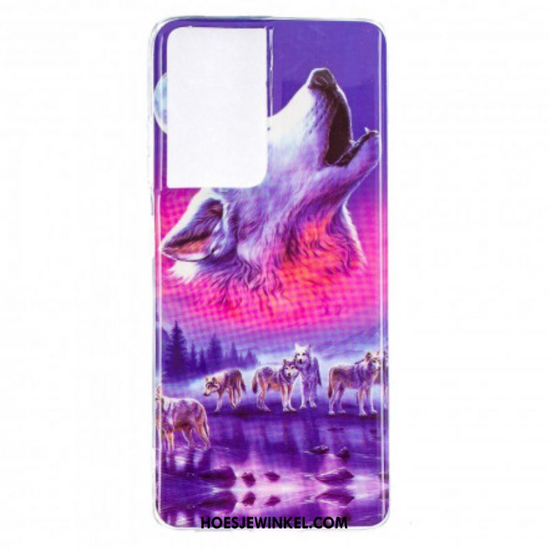 Hoesje voor Samsung Galaxy S21 Ultra 5G Fluorescerende Wolf-serie