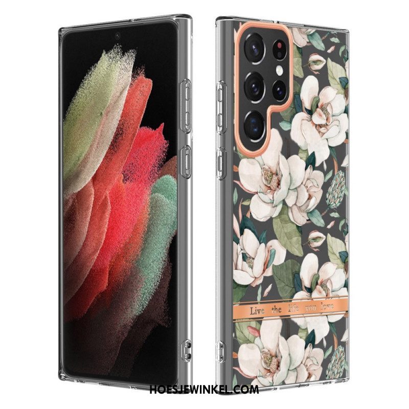 Hoesje voor Samsung Galaxy S22 Ultra 5G Bloemen Leven Het Leven Waar Je Van Houdt