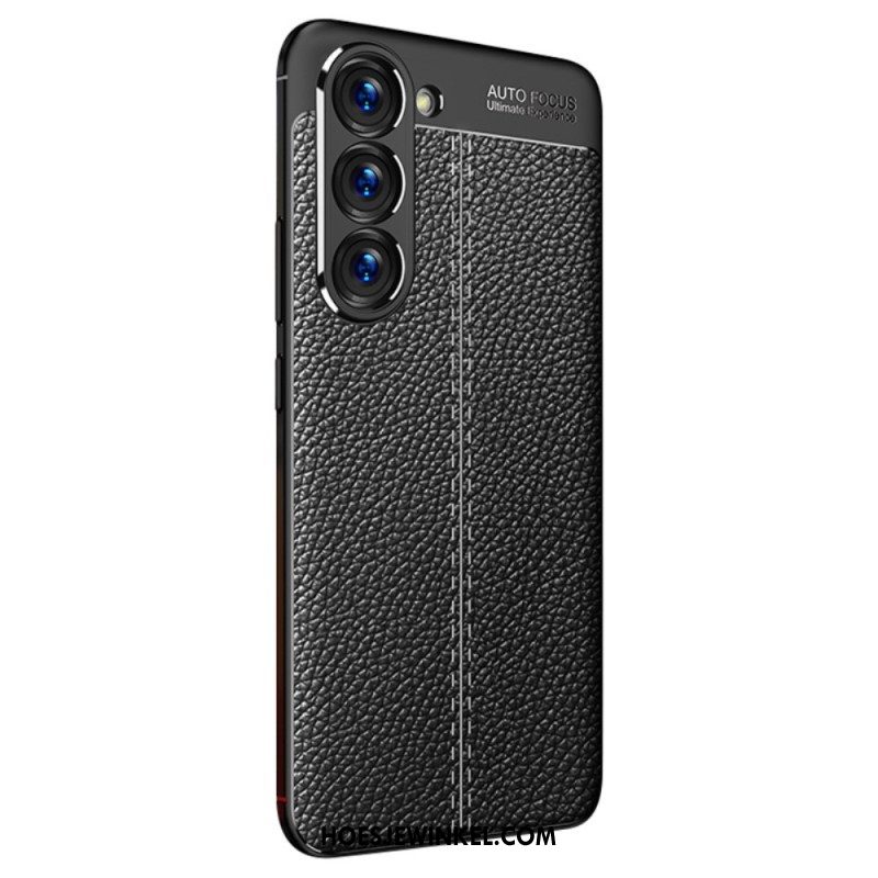 Hoesje voor Samsung Galaxy S23 5G Dubbellijnig Litchi-leereffect