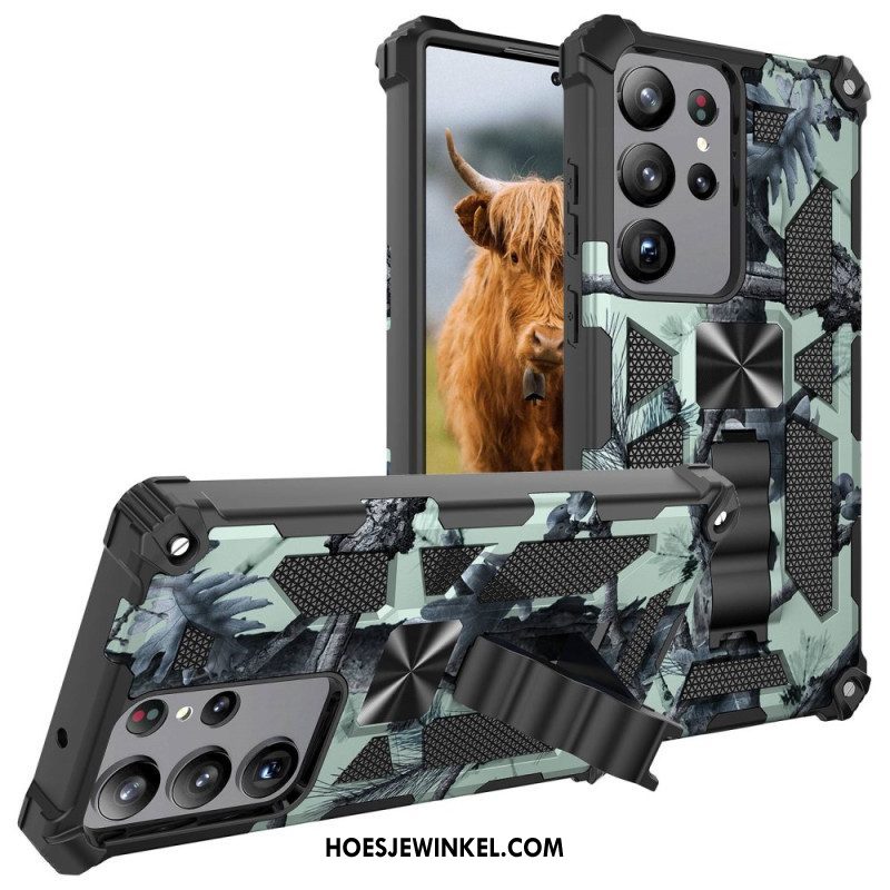 Hoesje voor Samsung Galaxy S23 Ultra 5G Camouflage Verwijderbare Ondersteuning