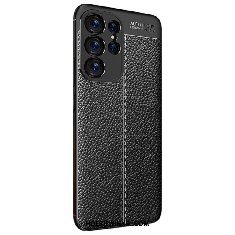 Hoesje voor Samsung Galaxy S23 Ultra 5G Dubbellijnig Litchi-leereffect