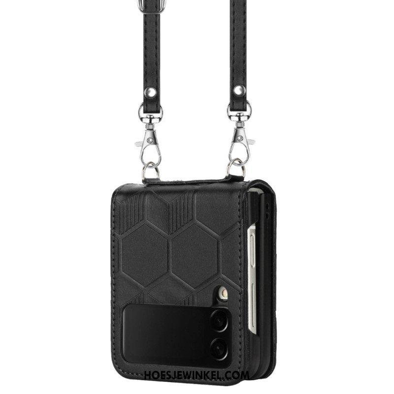 Hoesje voor Samsung Galaxy Z Flip 4 Folio-hoesje Design Voetbal Met Lanyard