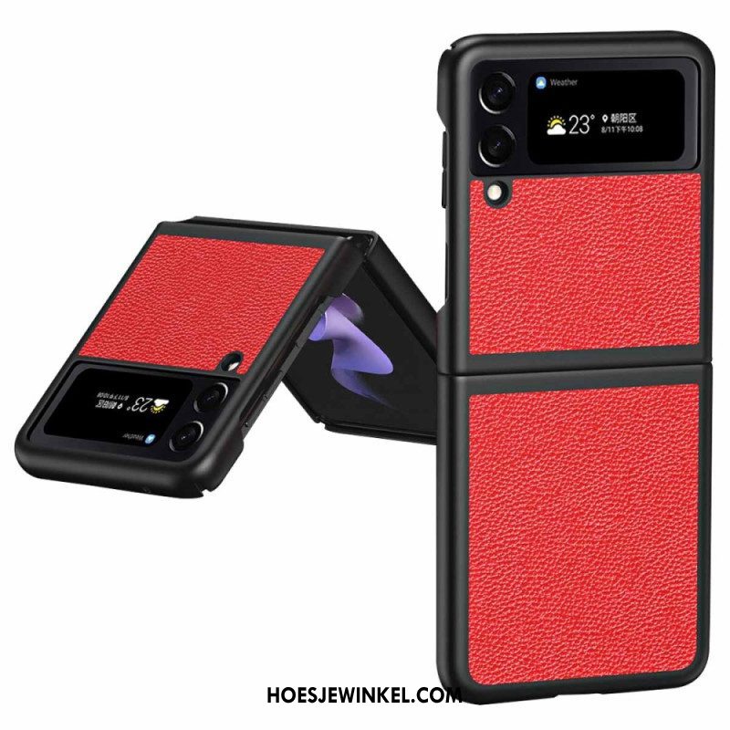 Hoesje voor Samsung Galaxy Z Flip 4 Folio-hoesje Echt Litchi-kleurig Leer