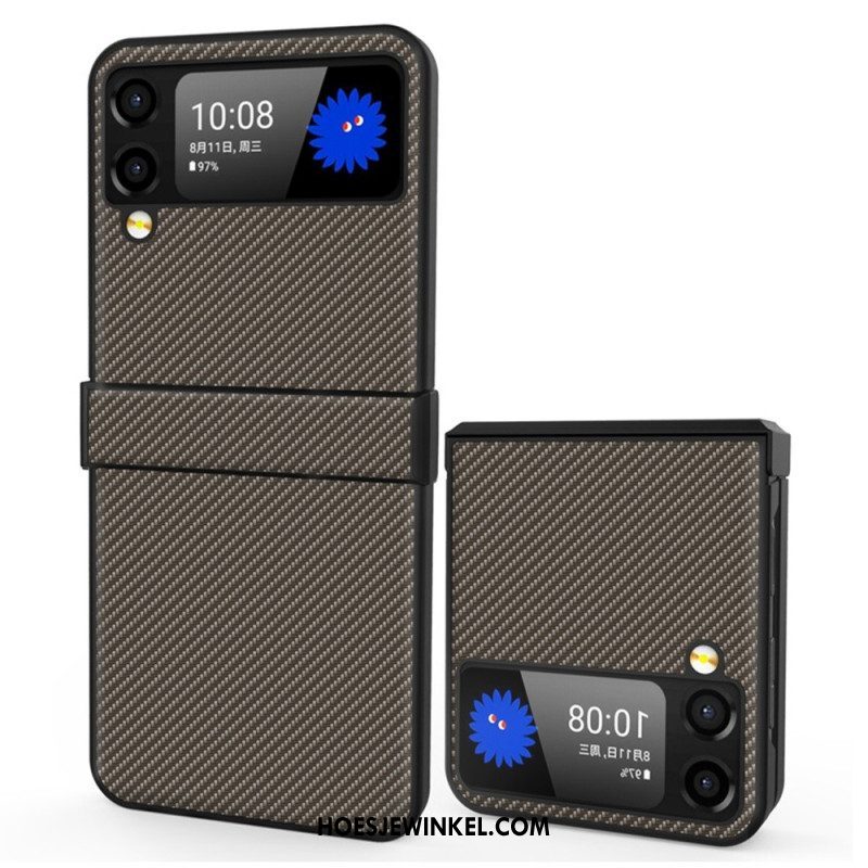 Hoesje voor Samsung Galaxy Z Flip 4 Folio-hoesje Koolstofvezel Richel Zijscharnier