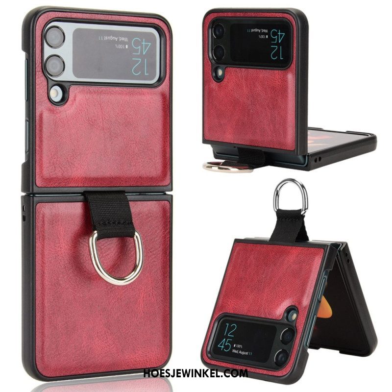 Hoesje voor Samsung Galaxy Z Flip 4 Folio-hoesje Leren Stijl Met Ring