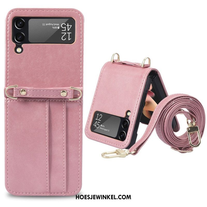 Hoesje voor Samsung Galaxy Z Flip 4 Folio-hoesje Stijl Lederen Kaarthouder En Lanyard