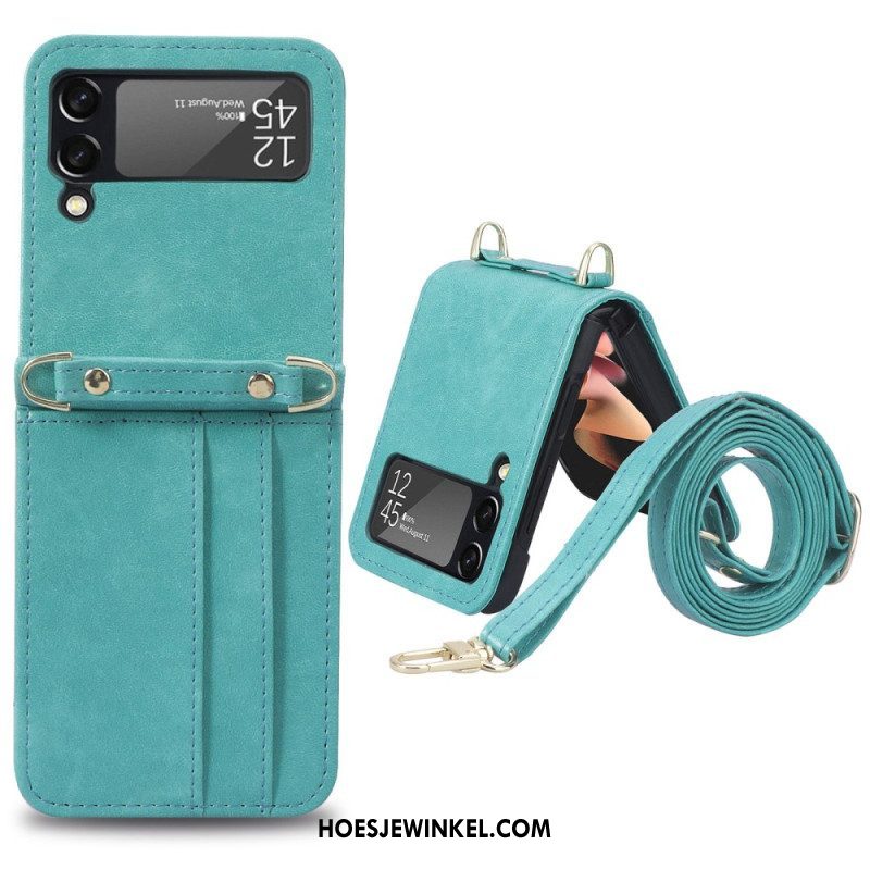 Hoesje voor Samsung Galaxy Z Flip 4 Folio-hoesje Stijl Lederen Kaarthouder En Lanyard