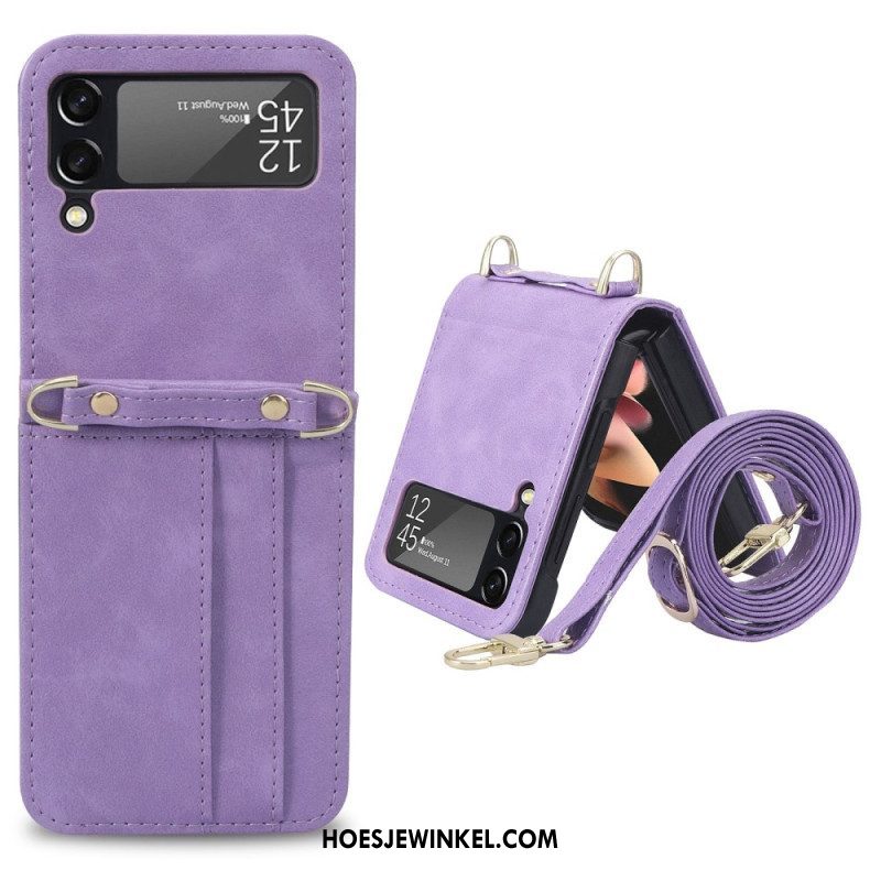 Hoesje voor Samsung Galaxy Z Flip 4 Folio-hoesje Stijl Lederen Kaarthouder En Lanyard