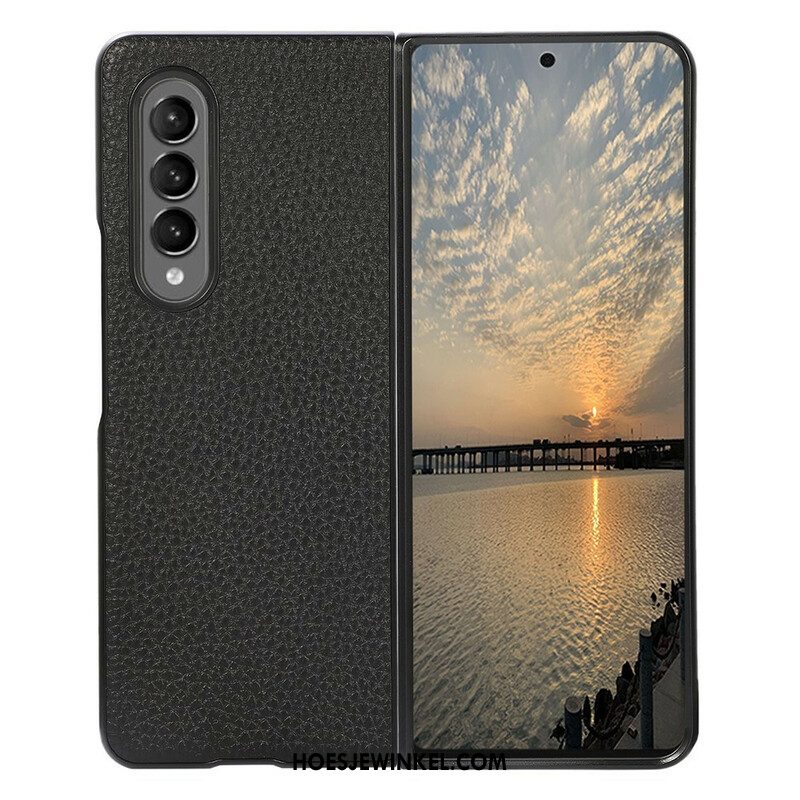 Hoesje voor Samsung Galaxy Z Fold 3 5G Echt Litchi-leer