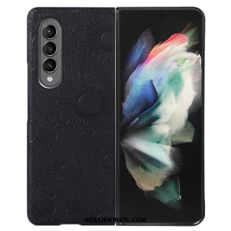 Hoesje voor Samsung Galaxy Z Fold 4 Zonnebloempatroon Met Imitatieleer Gecoat