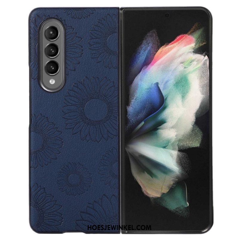 Hoesje voor Samsung Galaxy Z Fold 4 Zonnebloempatroon Met Imitatieleer Gecoat