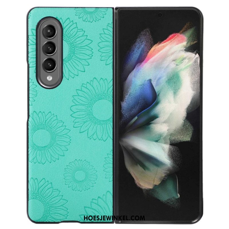 Hoesje voor Samsung Galaxy Z Fold 4 Zonnebloempatroon Met Imitatieleer Gecoat