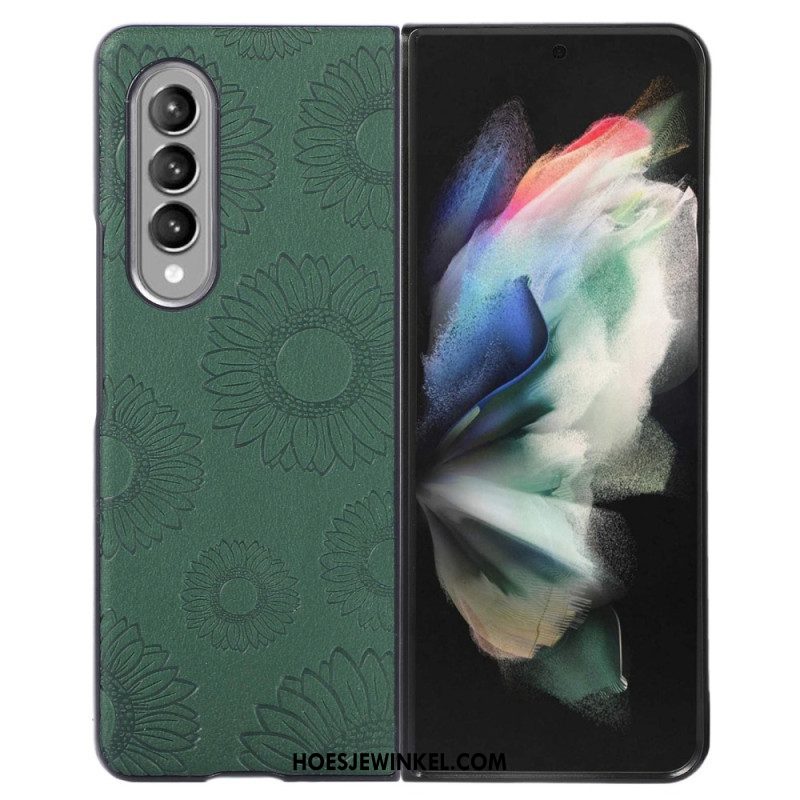 Hoesje voor Samsung Galaxy Z Fold 4 Zonnebloempatroon Met Imitatieleer Gecoat