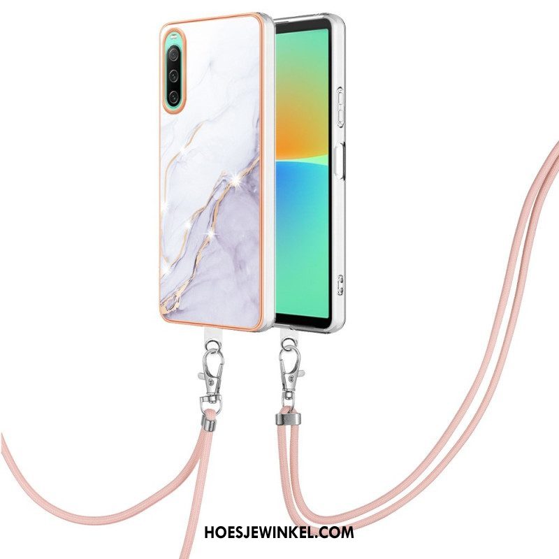 Hoesje voor Sony Xperia 10 IV Met Koord Met Marmeren Koord