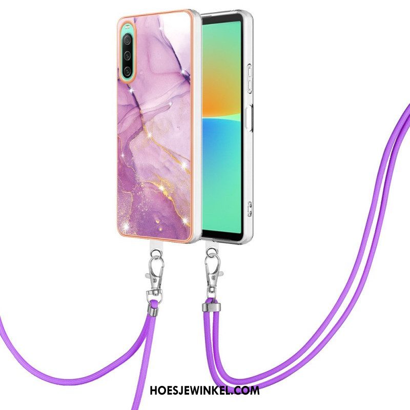 Hoesje voor Sony Xperia 10 IV Met Koord Met Marmeren Koord