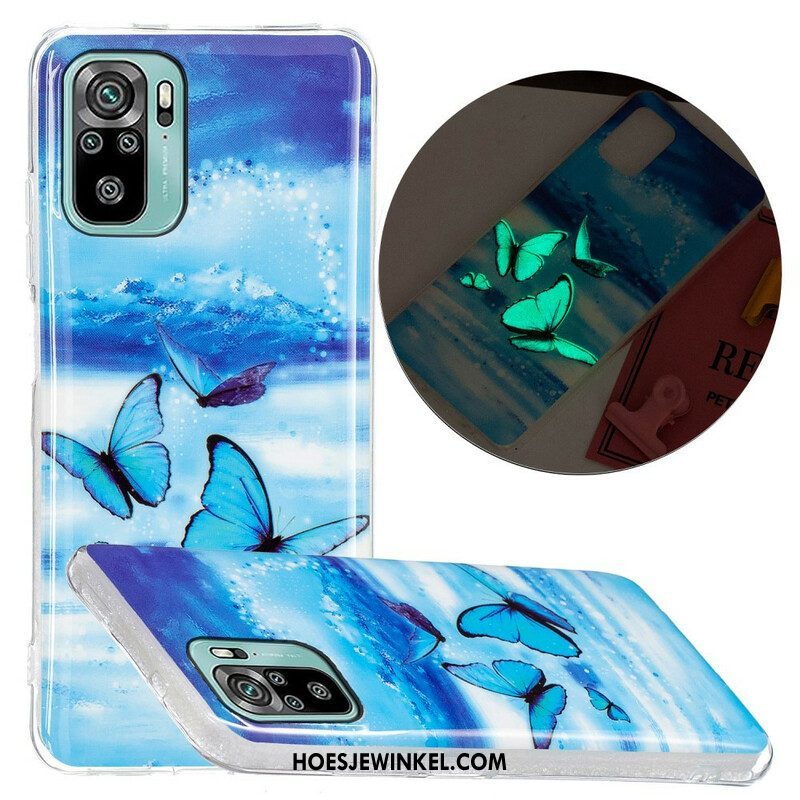 Hoesje voor Xiaomi Redmi Note 10 / 10S Fluorescerende Blauwe Vlinder