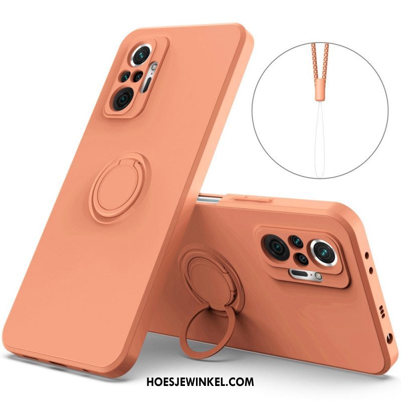 Hoesje voor Xiaomi Redmi Note 10 Pro Vloeibare Siliconen Ring En Lanyard