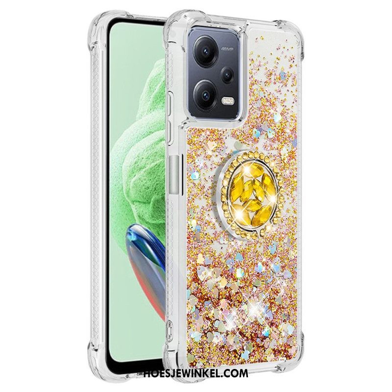 Hoesje voor Xiaomi Redmi Note 12 5G Ringstandaard Met Kleurrijke Pailletten