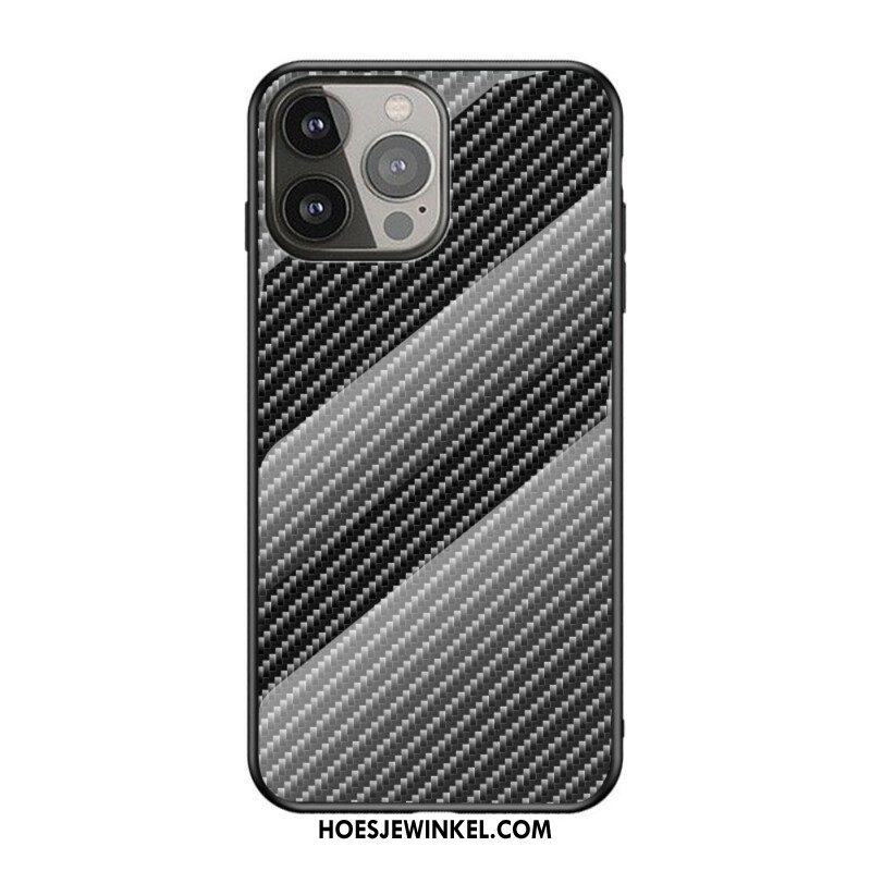 Hoesje voor iPhone 13 Pro Koolstofvezel Gehard Glas