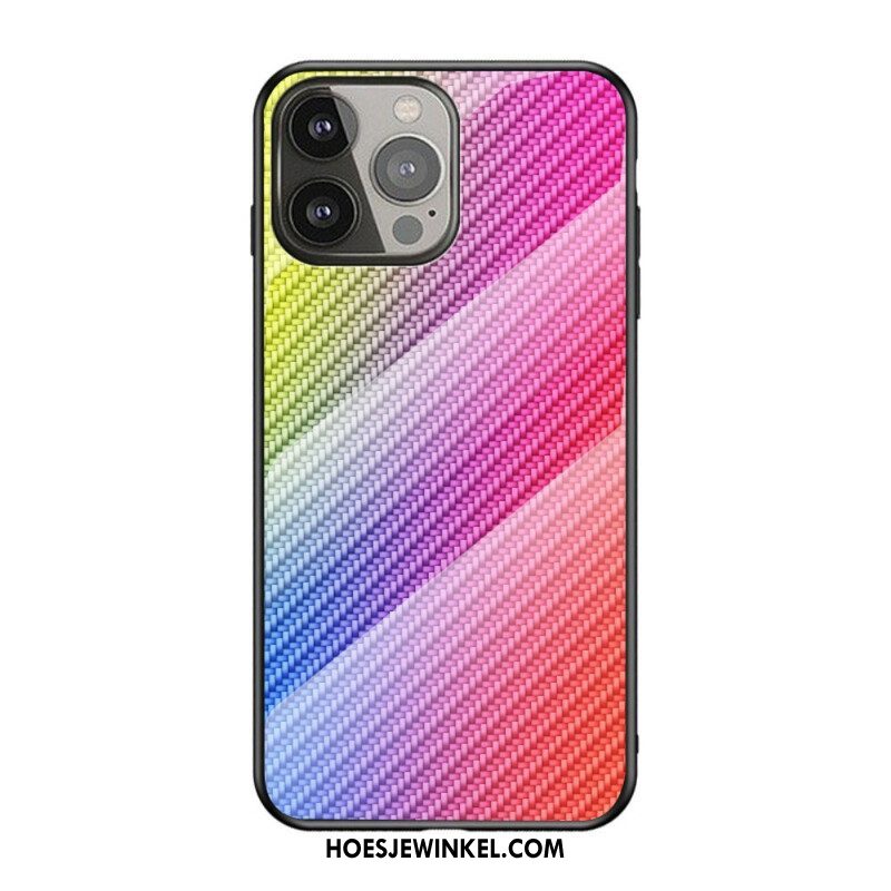 Hoesje voor iPhone 13 Pro Koolstofvezel Gehard Glas