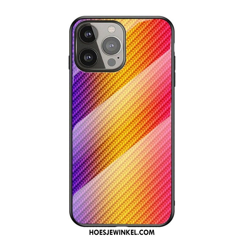 Hoesje voor iPhone 13 Pro Koolstofvezel Gehard Glas