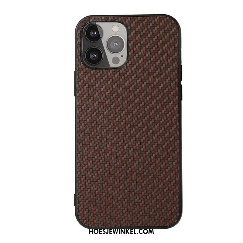 Hoesje voor iPhone 13 Pro Max Koolstofvezeltextuur Met Leereffect