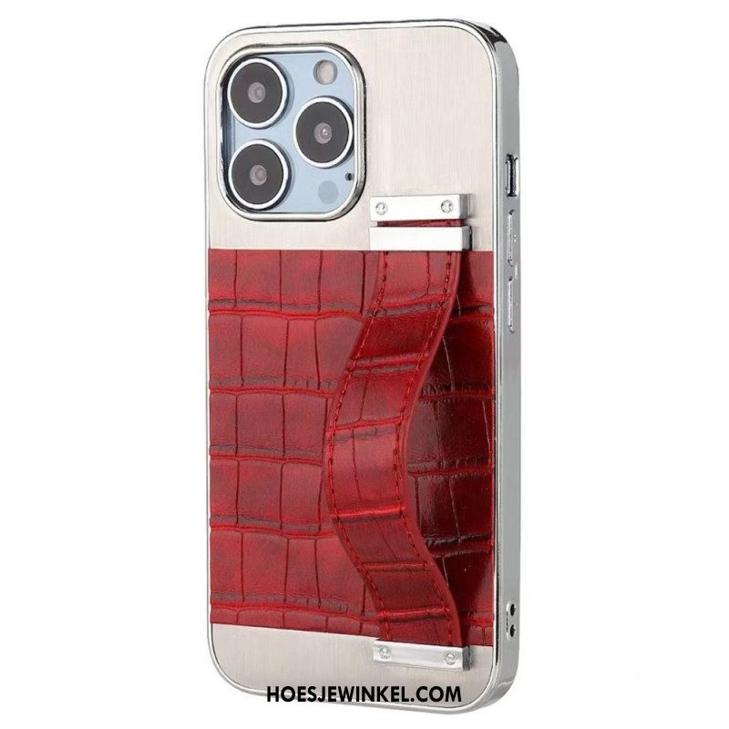 Hoesje voor iPhone 14 Faux Krokodillenleer Met Steunriem